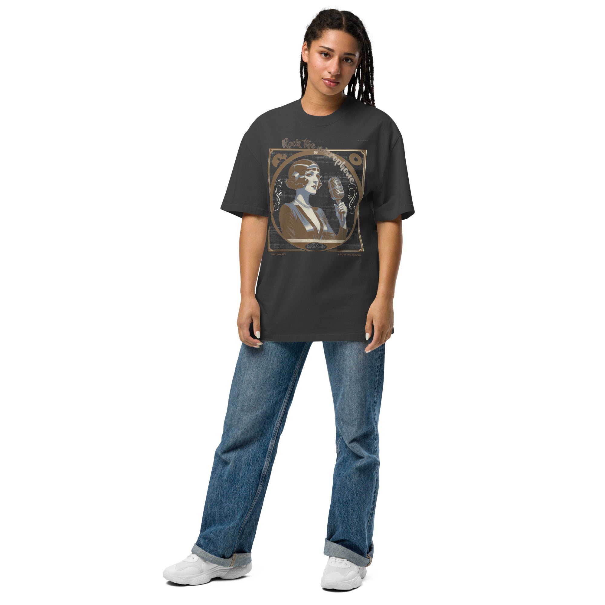 Camiseta oversize con efecto desgastado "Radio vintage"
