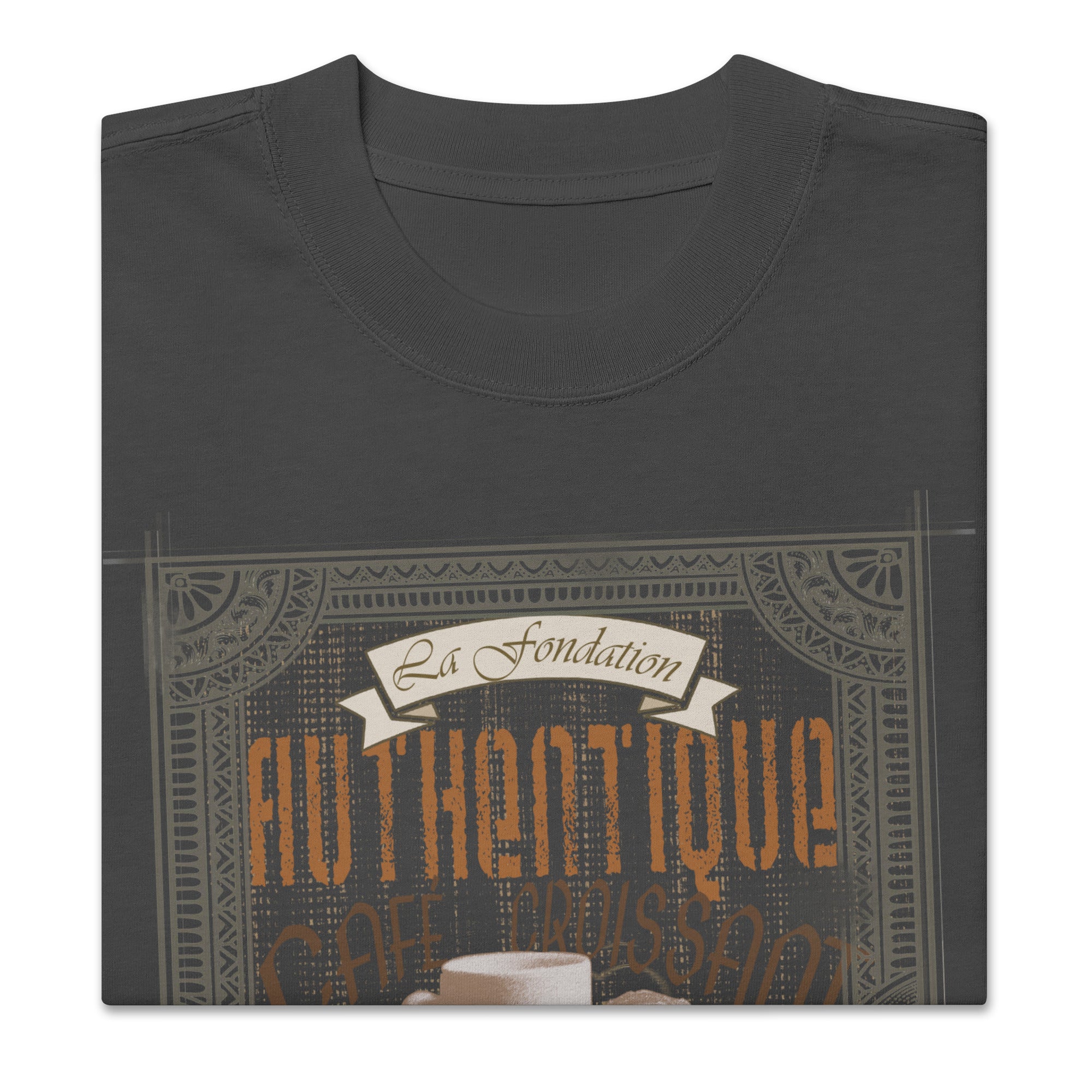 Camiseta oversize con efecto desgastado "Cafe et Croissant"