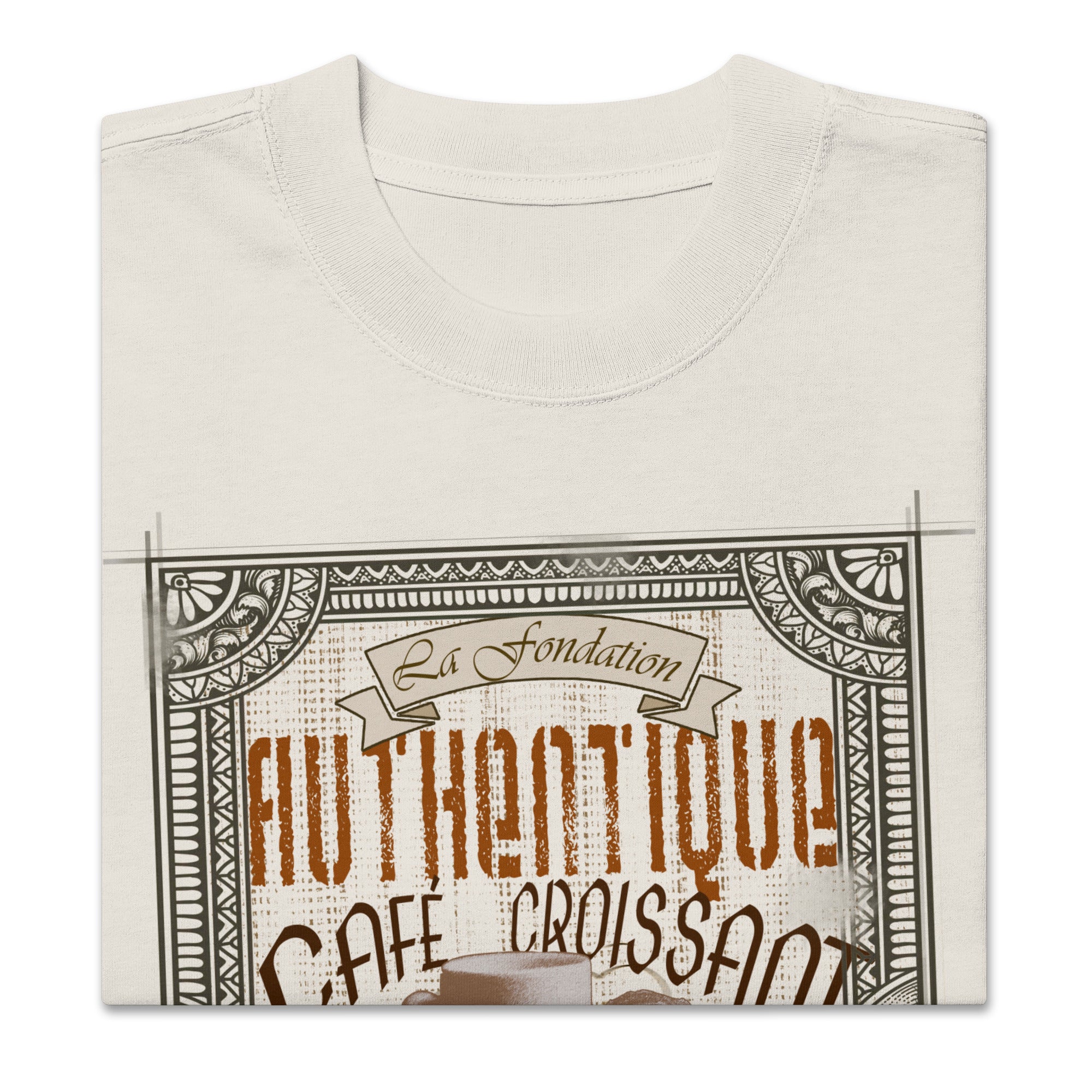 Camiseta oversize con efecto desgastado "Cafe et Croissant"