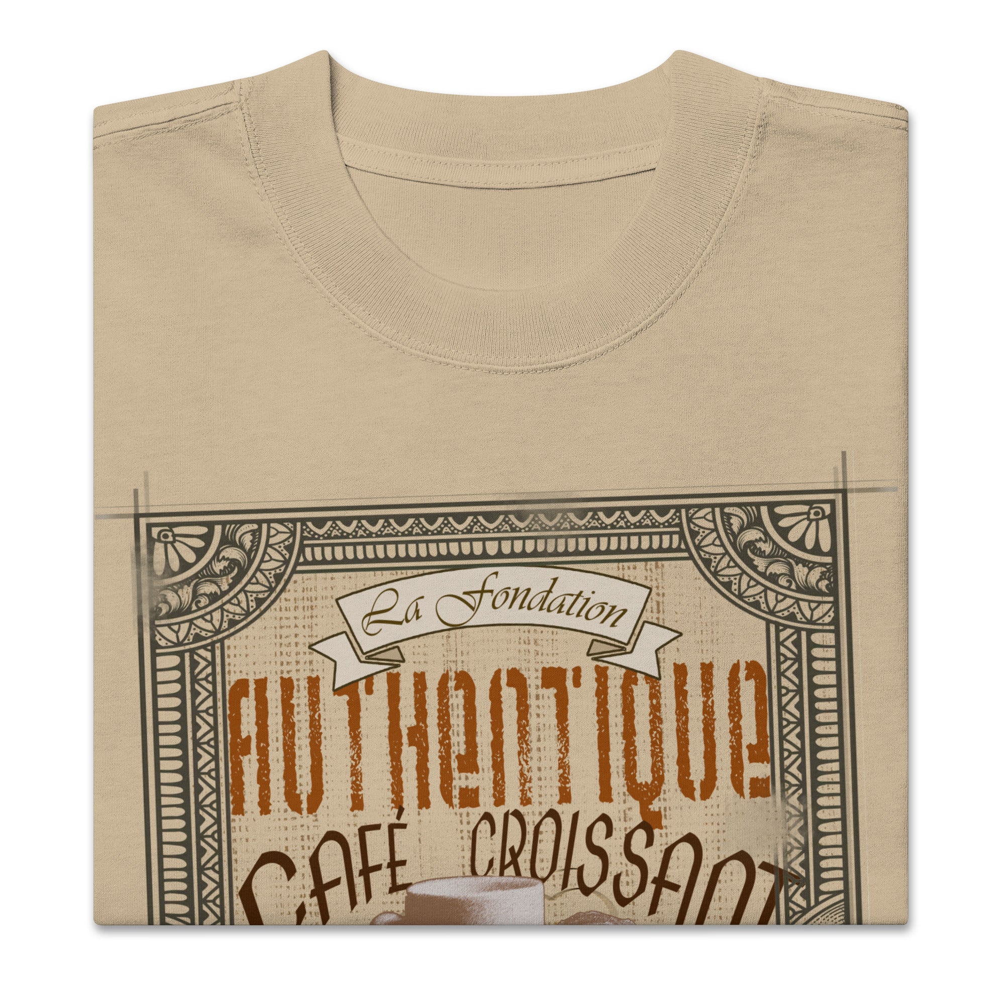 Camiseta oversize con efecto desgastado "Cafe et Croissant"